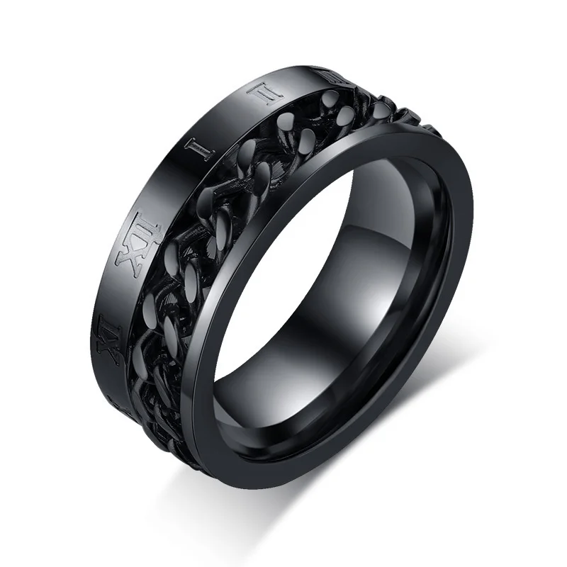 8 мм, черные кольца из нержавеющей стали, мужские вращающиеся звенья в центре цепи, Спиннер с римскими цифрами, шарм, аниверсарный рок, подарки