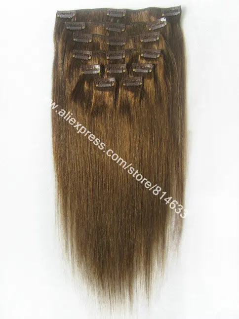 

Wholesale Cheap #4 Chocolate Brown Silky Straight 9pcs Full Head 100% Brazilian Virgin Remy Hair Clip-in Hair Extension