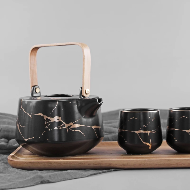 Новый керамический Мраморный чайный набор горшок чашка из пяти предметов поднос