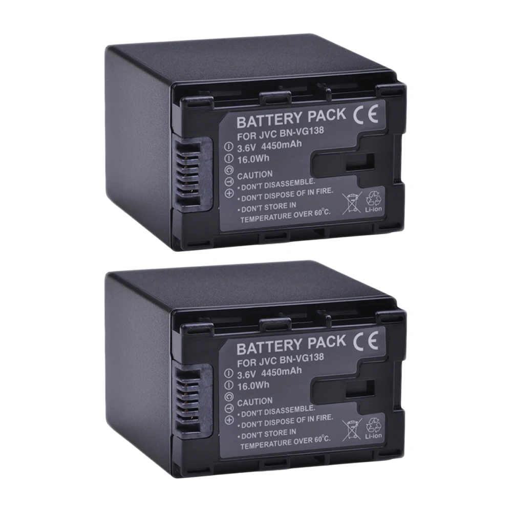 

2x 4450mAh BN-VG138 BN VG138 BNVG138 VG138 Battery For JVC GZ E10 E100 E245 E265 E565 E575 GX1 G3X G5 GX8
