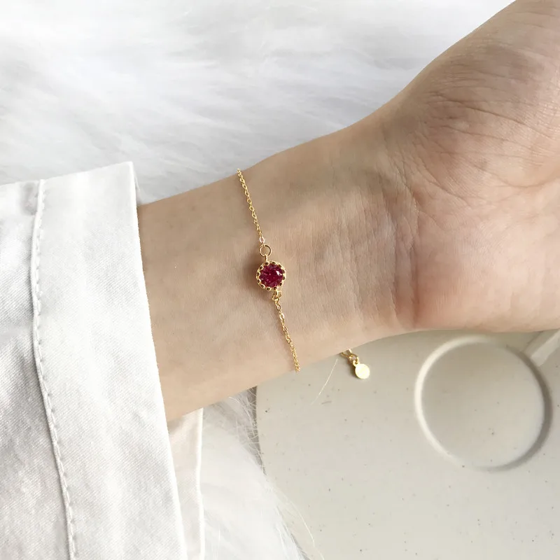 PINJEAS ручной работы S925 серебро Корона Красный Корунд простой геометрический тонкая линия браслет подарок для женщин ювелирные изделия