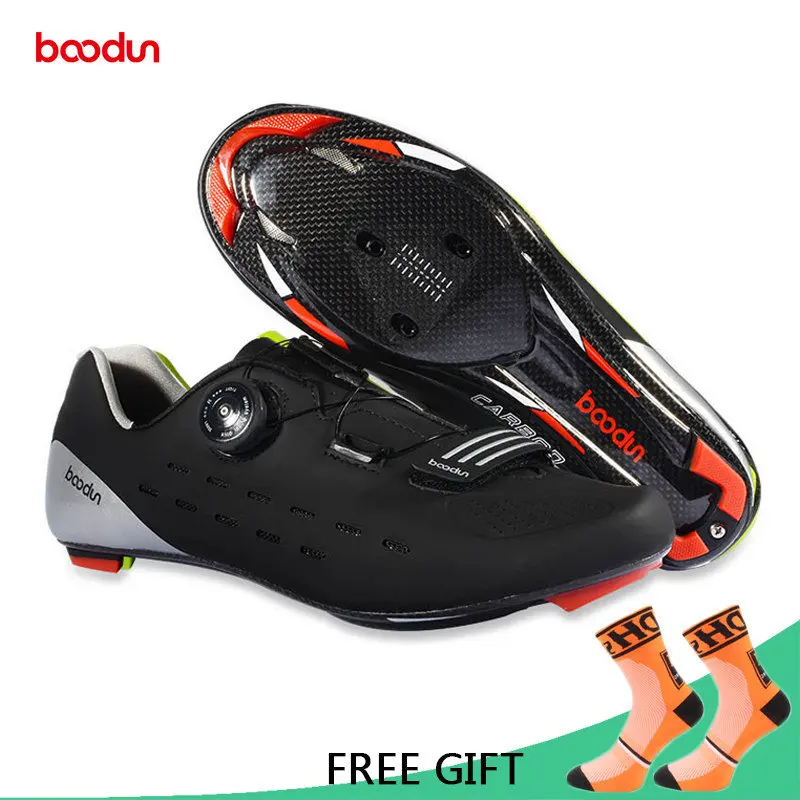 Boodun, профессиональная велосипедная обувь из углеродного волокна, Мужская обувь для гонок, шоссейного велосипеда, Ультралегкая дышащая обувь, самоблокирующиеся велосипедные кроссовки - Цвет: black