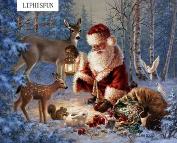 

New Diamond Deer Diamond Embroidery Beads Snow Woods Christmas Santa Claus And Deer Diamonds Cross Stitch Painting Handwork
