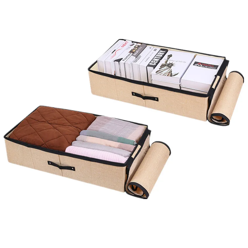 

Multi-Purpose Foldable Grid Storage Box Thicken Washable Linen Books Shoes Clothing Storage Bag Dust-proof Home Organizer