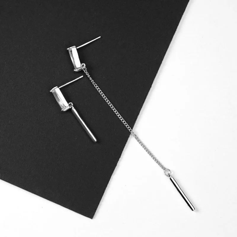 

Asymmetric CZ Rectangle 925 Sterling Silver Dangling Earrings