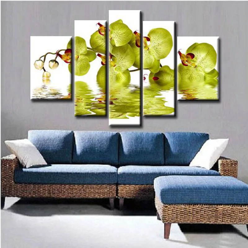

Handmade Floral Paintings Set Large 5 Piece Pictures Wall Art Handpainted Abstract Green Butterfly Flower Oil Painting On Canvas