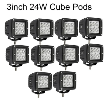 

10pcs 3" inch 24W LED Work Light Square Cube Pods Fog Lamp Spot Flood beam For Driving Offroad Car Motor ATV SUV TURCK UTE 4X4WD