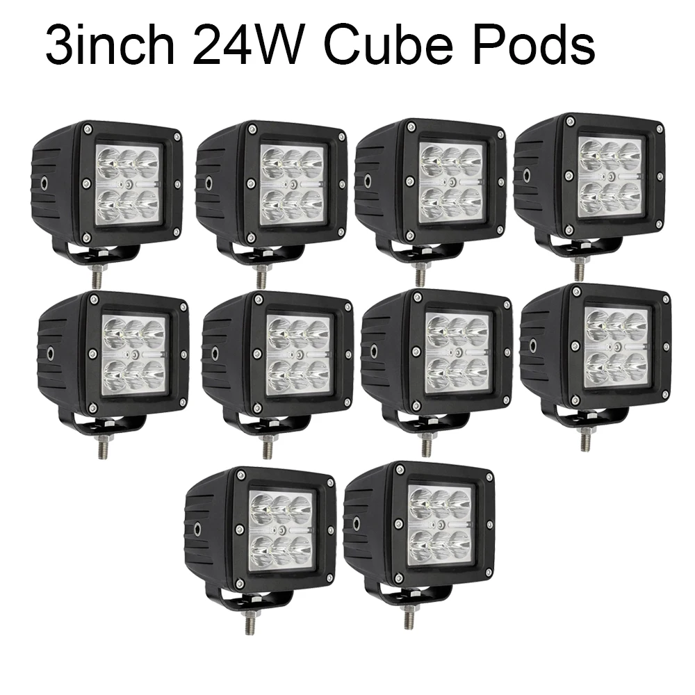 10pcs 3\ inch 24W LED Work Light Square Cube Pods Fog Lamp Spot Flood beam For Driving Offroad Car Motor ATV SUV TURCK UTE 4X4WD 10pcs 3\ inch 24W LED Work Light Square Cube Pods Fog Lamp Spot Flood beam For Driving Offroad Car Motor ATV SUV TURCK UTE 4X4WD