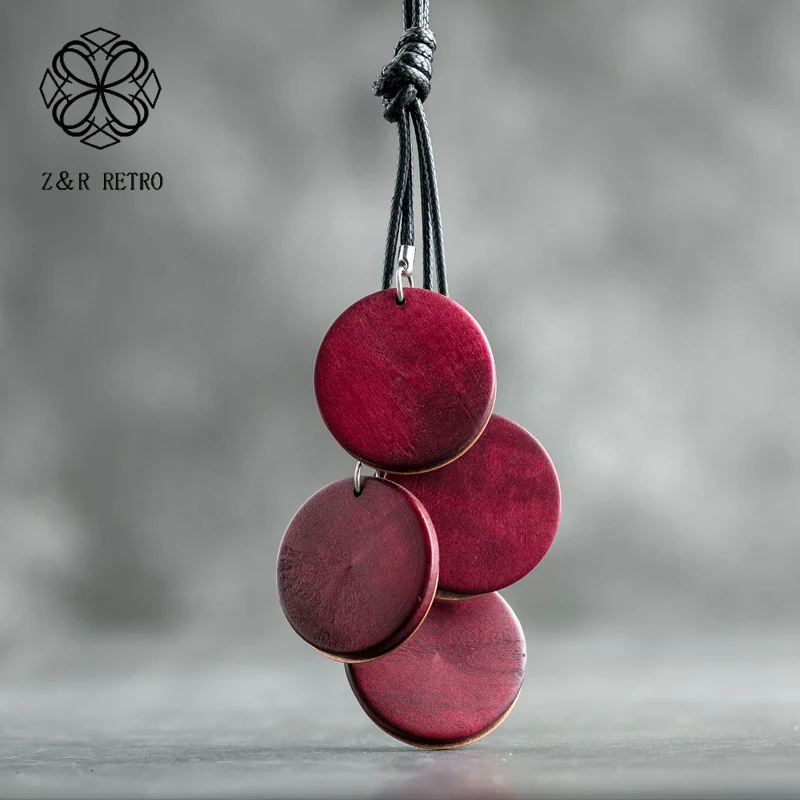 

Vintage Wood Necklace Fashion Jewelry Rope Chain Best Friends Pendant Female Handmade Jewelry Necklace Women Accessories