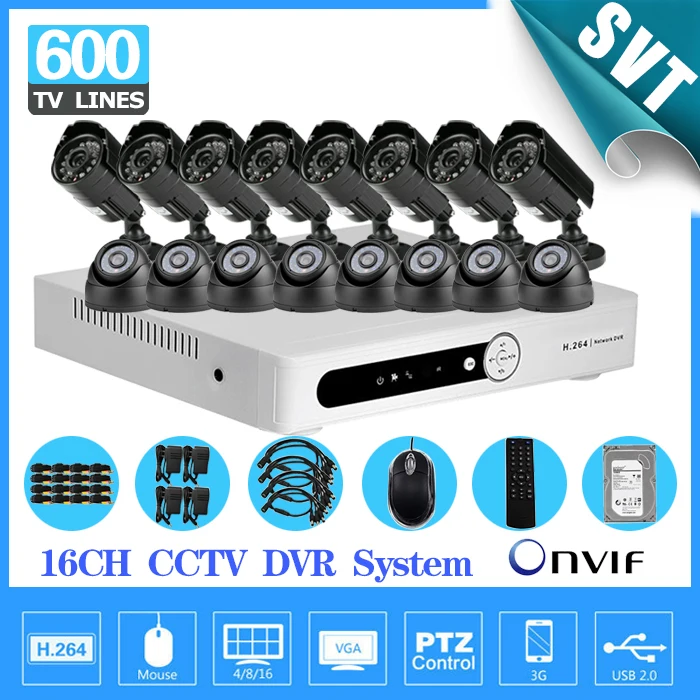 

16CH CCTV DVR system with 16pcs 600tvl video surveillance system security camera kit 16 channel 1tb hdd SK-217