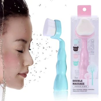 

Face Brush Beauty Deep Cleansing Facial Brush Hot Sale Random Color Universal Long Handle Groove Soft Mild Hand Wash Clean