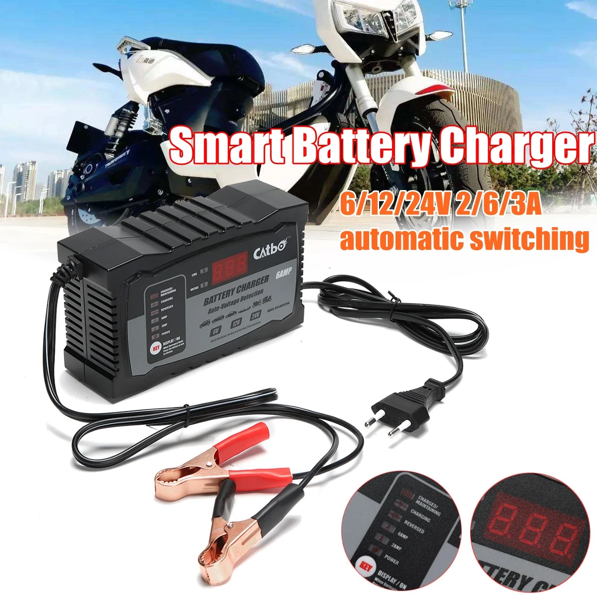 

Automatic Smart 12V/24V 2A/3A/6A Smart Fast Batterie Lead Acid Battery Charger For Car Motorcycle