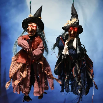 

Halloween Voice Control Hanging Ghost Scary Witch Pendant Trick Toys Electric Skeleton with Light up Eyes Horror Halloween Decor