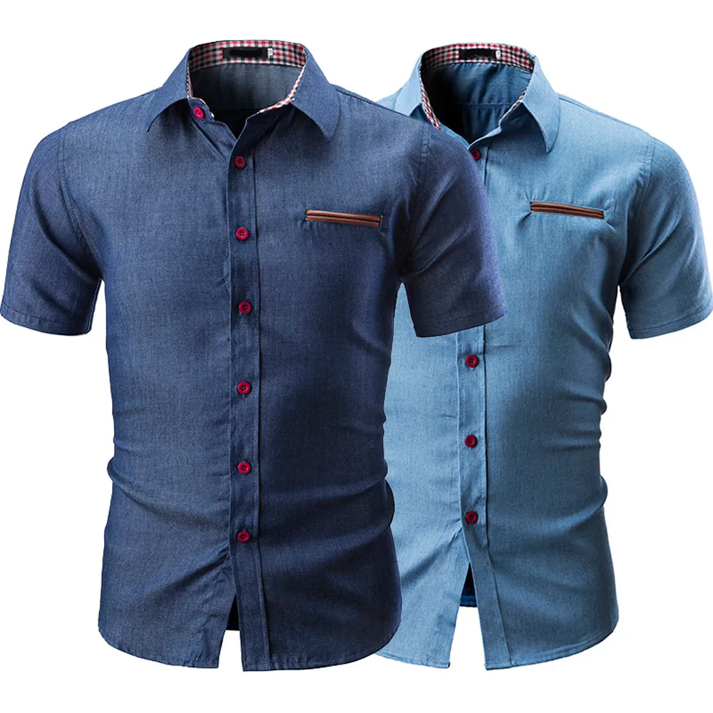 MUQGEW приталенная Мужская рубашка мода camisa masculina Для мужчин рубашка большого размера модная сплошной цвет мужской Повседневное футболка с коротким рукавом# Y4