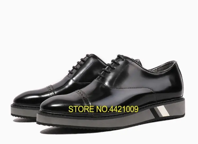 

Handmade dress shoes men lace up genuine leather pointed toes platform height increasing shoes smart casual classical black shoe