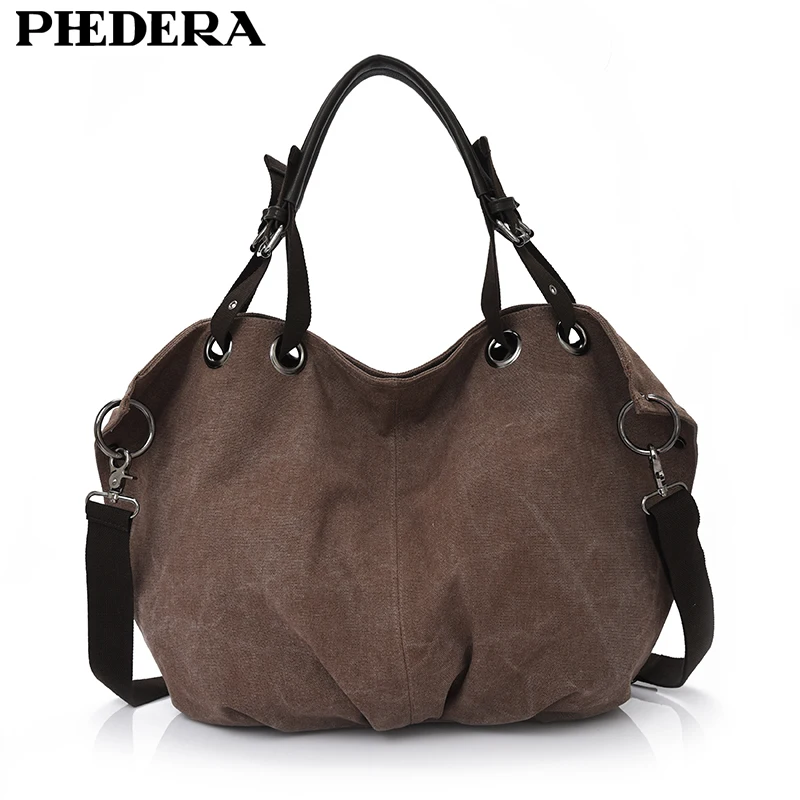 

Phedera High Quality Canvas Women Shoulder Bags Vintage Large Women Handbags Coffee Casual Female Hobo Bag Lady Hand Bag 2019