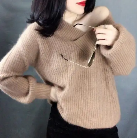 EORUTCIZ Зимний Свитер оверсайз женский пуловер вязаный теплый осенний толстый винтажный топ сексуальный свитер с длинным рукавом LM118 - Цвет: Хаки