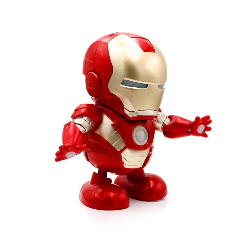 Дизайн в стиле Мстителей Super hero Человек-паук танец фигуркы игрушки с Led светильник музыка робот hero электронный Железный человек детские игрушки