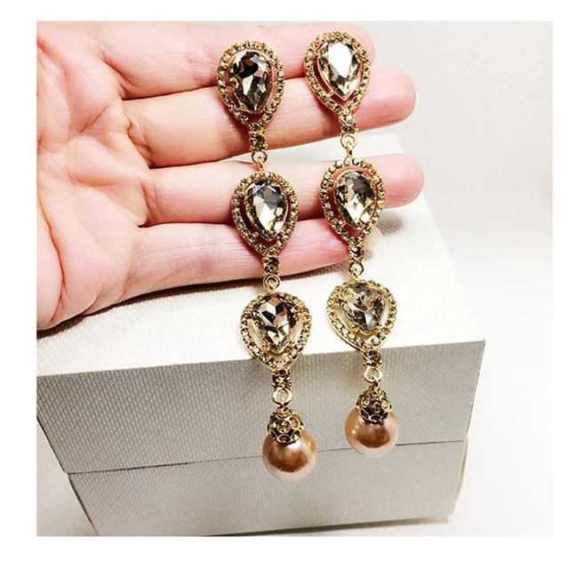 New Crystal Statement Clip Earrings For Women Vintage Party Show New Crystal Statement Clip Earrings For Women Vintage Party Show Earring Fashion Long