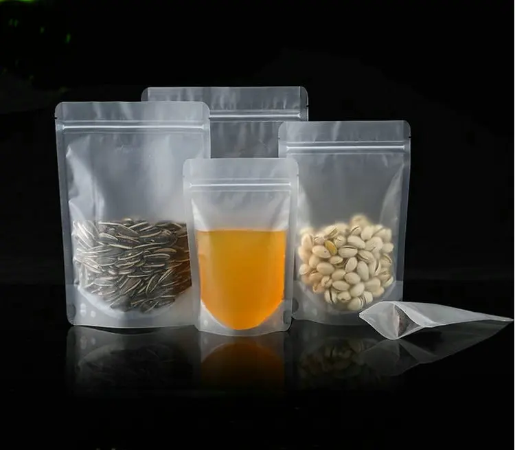 

50pcs 9 size Matte Zipper Plastic Stand Up Food Packaging Bag Frosted Clear Self Ziplock Seal Baking Package Reclosable Snacks