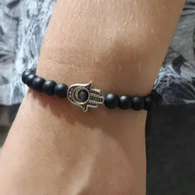 SN0308 Для Мужчин's браслет на руку “Хамса” Lapis Lazuli с черным ониксом четки дружбы мала-Йога Энергетический Браслет из нержавеющей стали