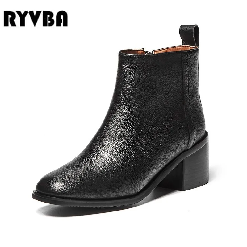 

RYVBA women ankle boots womens sexy autumn winter 6cm square high heels boots 2018 woman ladies black round toe work shoes