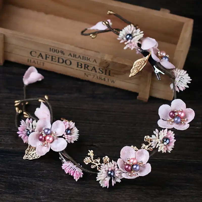 Vintage Pink Purple Hair Jewelry For Women Wedding Bridal Flower