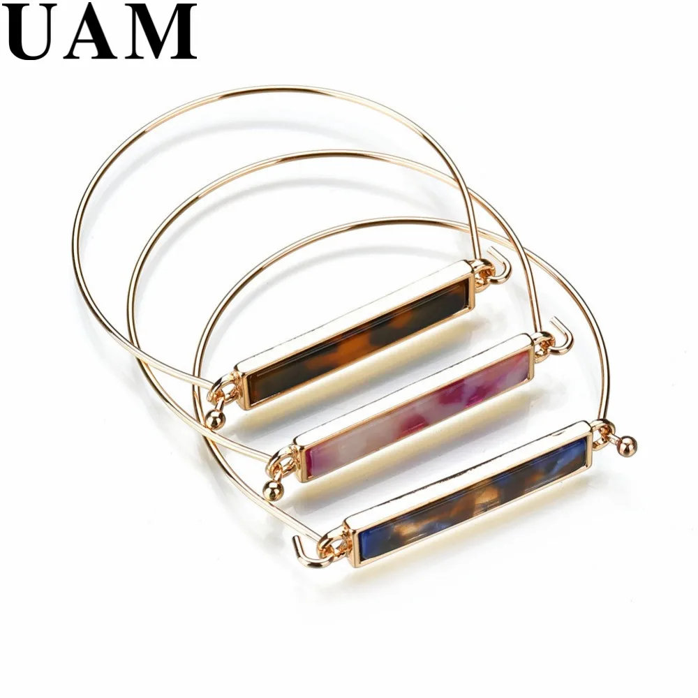 

UAM Gold Color Elegant Women Simple Bracelets & Bangles With Geometric Acrylic Wire Bangles Sweet Pulseiras Fashion Hand Jewelry