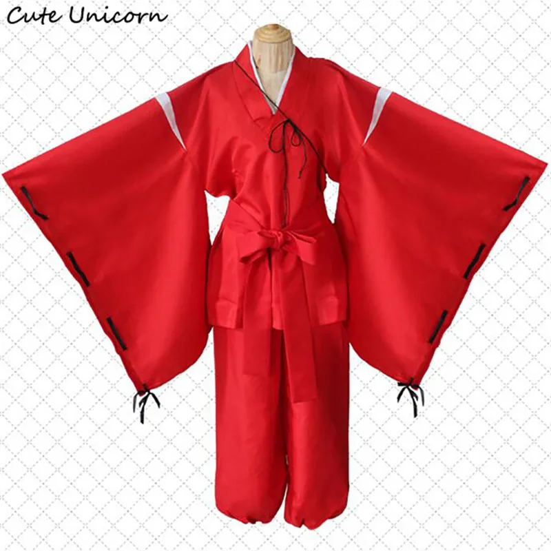 Cute Unicorn Anime Inuyasha Kimono Cosplay Costume Full Set Mikofuku Halloween Costumes Top + Pants Belt Ropes | Тематическая