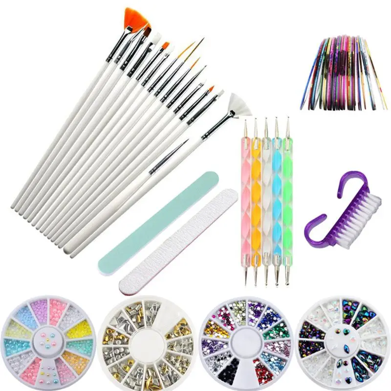 

10Pcs/Set 3D Nail Art Manicure Wheel Nails Rhinestones Decor Brushes Double Ended Dotting Pen Tools