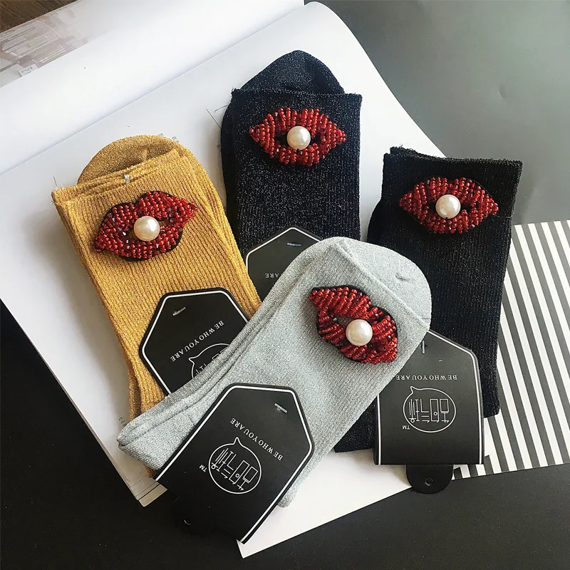 

MIARA.L Korea's new silver onion new lip pattern stacked socks tube heap joker socks for women