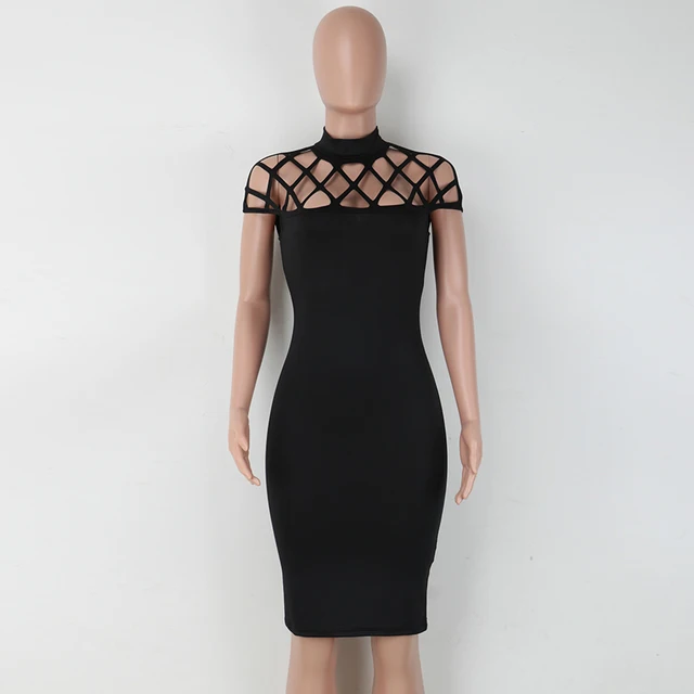 Hot Sexy Nets Design Mini Dress Slim Fitness Turtleneck