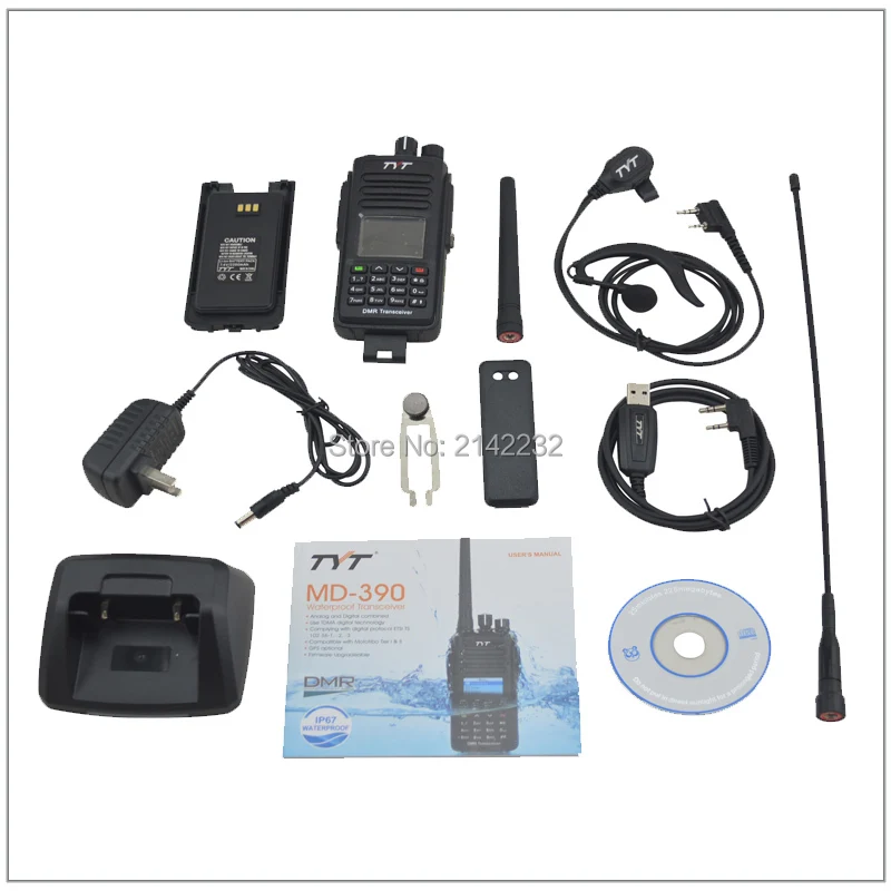 Рация ПМР MD-390 UHF400-480MHz DMR цифровой двусторонней радиосвязи IP67 водонепроницаемый приемопередатчик w/кабель для программирования и наушник