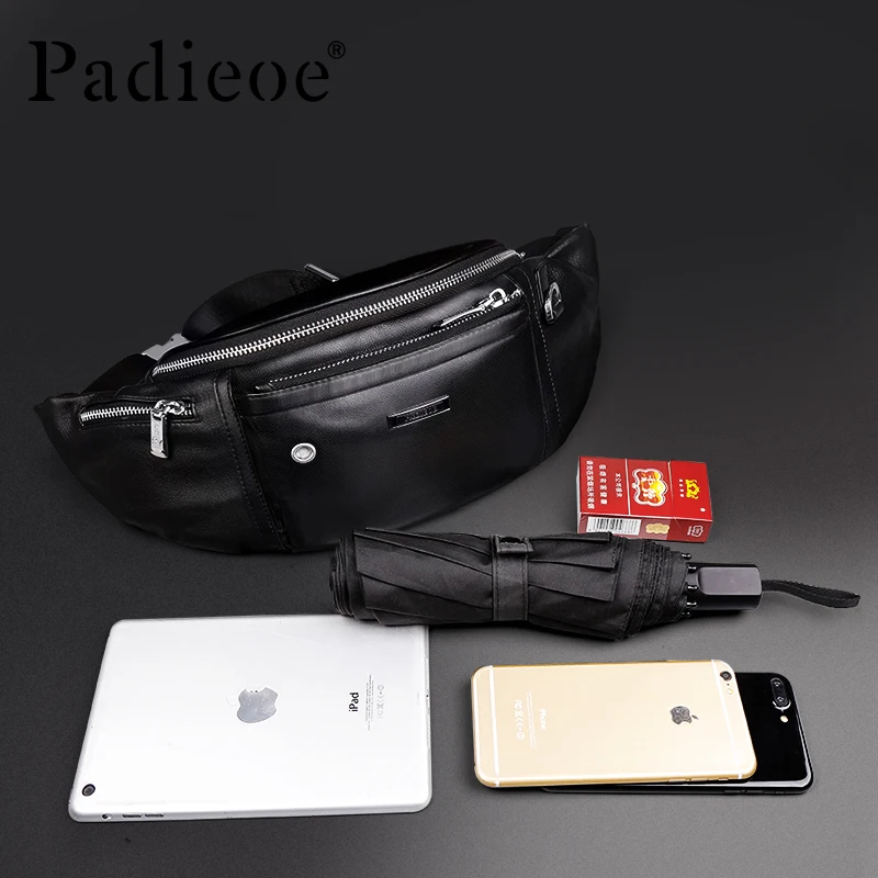 Padieoe Leather Belt Bag for Male Bum Men Fashion Travel Bag for Phone Casual Waist Bags Adjustable