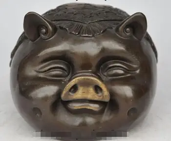 

S04036 8"chinese fengshui bronze animal zodiac pig wealth lucky statue Piggy bank