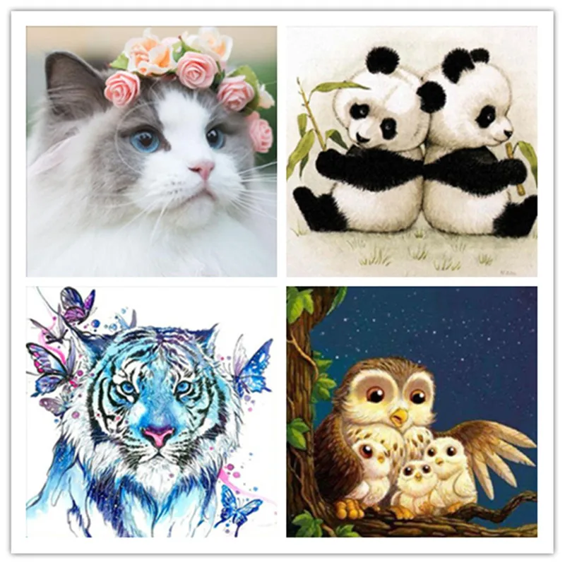 

DIY 5D Diamond Mosaic Animal Cat, Owl Diamond Cross Stitch Set Diamond Embroidered Pattern Rhinestone
