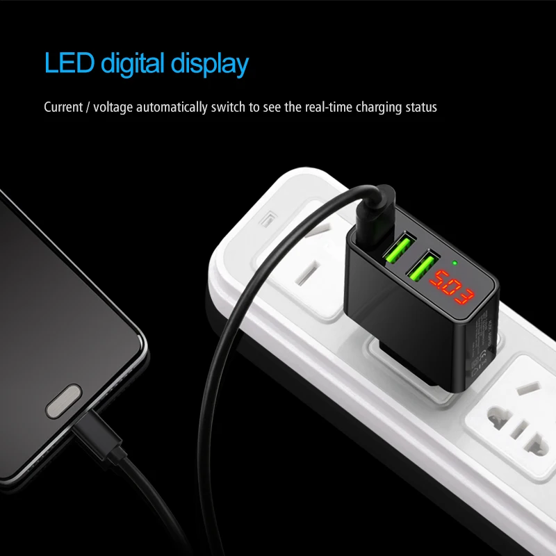 Elough 3 порта USB зарядное устройство для мобильного телефона зарядное устройство ЕС вилка 2.1A умный дорожный настенный светодиодный турбо зарядное устройство для iPhone планшета быстрое зарядное устройство
