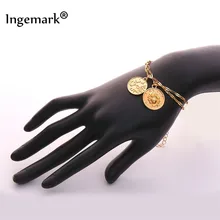 Ingemark винтажная круглая монета с портретом подвеска браслеты Бохо Золото Серебро сплав 2 слоя слон капля Шарм Ювелирный женский браслет
