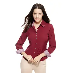 2018 осень весна женская рубашка Лоскутная клетчатая Женская Офисная рубашка Базовый Топ Blusas женские блузки рубашка Camisas Femininas