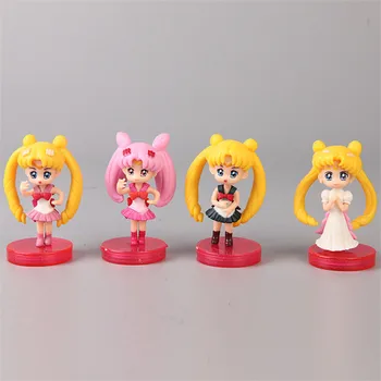 

4Pcs/Set Anime doll Cartoon Kawaii Cute Pink Yellow Sailor Moon Tsukino Usagi PVC Action Figure Model Toy Collection Decoration