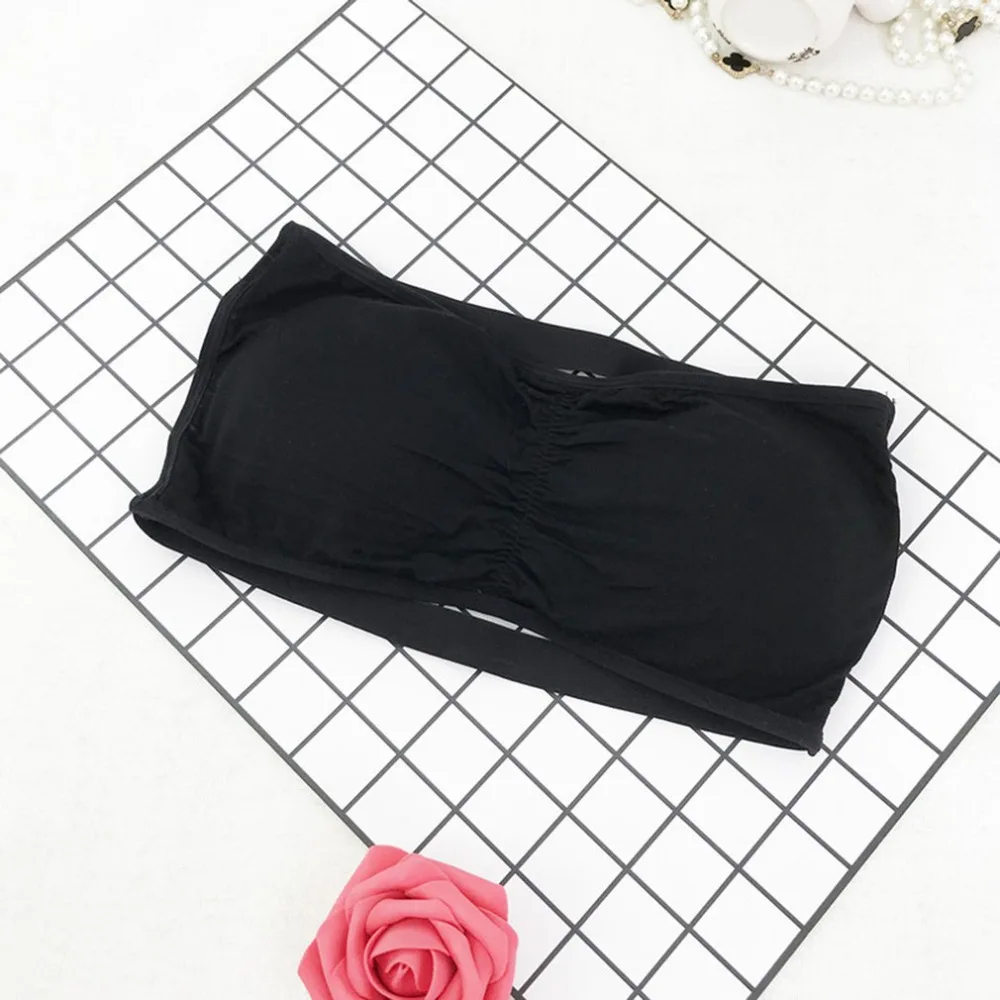 Women White Strapless Tops Women Brassiere with Bra Bustier Underwear Strapless Crop Top Seamless Boob Tube Tops Wrapped Chest