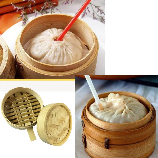 2pc Mini Bamboo Steamer Basket with lid handle 3.5inch for soup meat dumplings dim sum vegetable