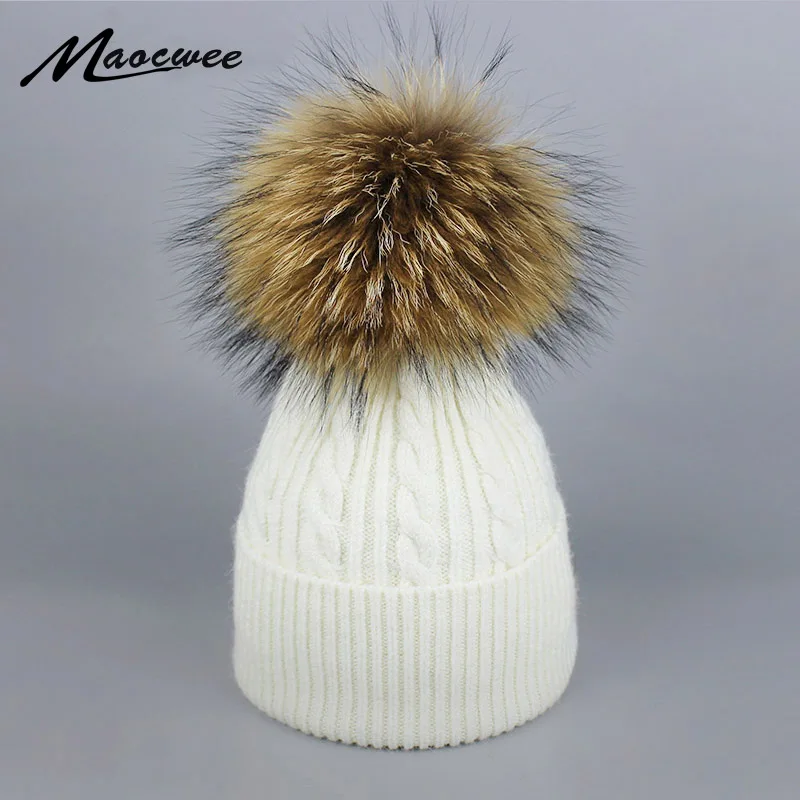 

2018 Mink and Fox Fur Ball Cap Pom Poms Winter Hat for Women Girl 's Hat Knitted Beanies Cap Brand New Thick Female Cap Gorro