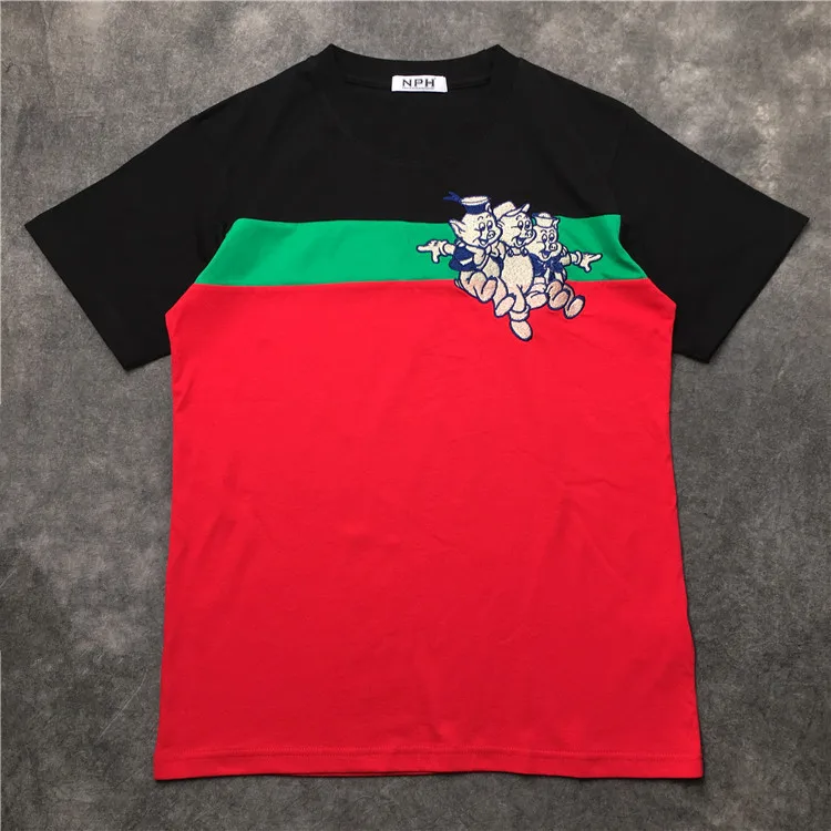 

New Novelty 2019 Men Embroidery three pig T Shirts T-Shirt Hip Hop Skateboard Street Cotton T-Shirts Tee Top kenye S-XXL #K60