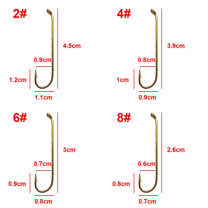 180 шт. 79580 рыболовные крючки из высокоуглеродистой стали чайного цвета с длинным хвостовиком, растяжка для сухого завязывания мушек, рыболовный крючок для джига, размер 2, 4, 6, 8, 10