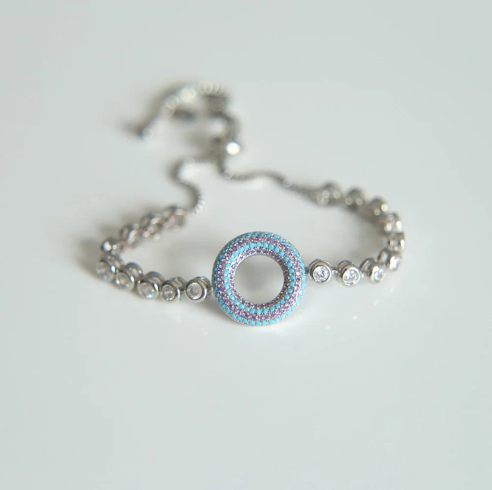 

factory promotion top quality 2017 new micro pave Circle round charm connector sparking AAA CZ rose gold color bangle bracelet