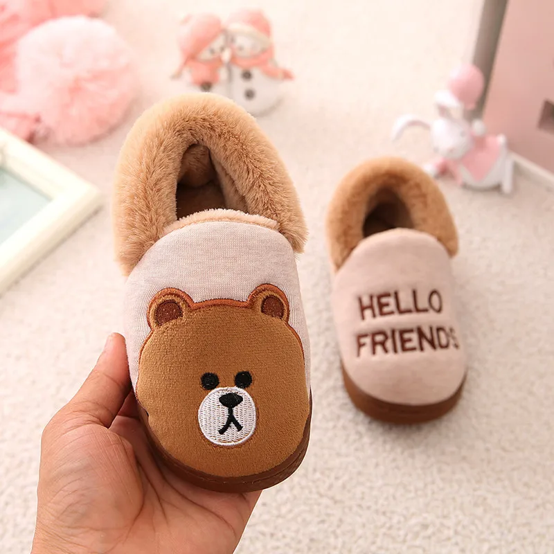2018 kids Cartoon winter bear slippers children warm plush ...