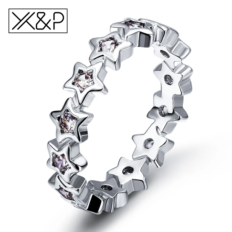 Модные блестящие серебряные кольца X &amp P со звездами для женщин оригинальное