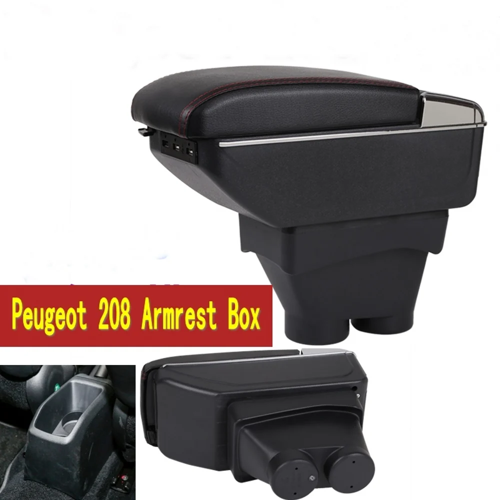 

For peugeot 208 armrest box USB Charging heighten Double layer central Store content cup holder ashtray accessories 2014-2018