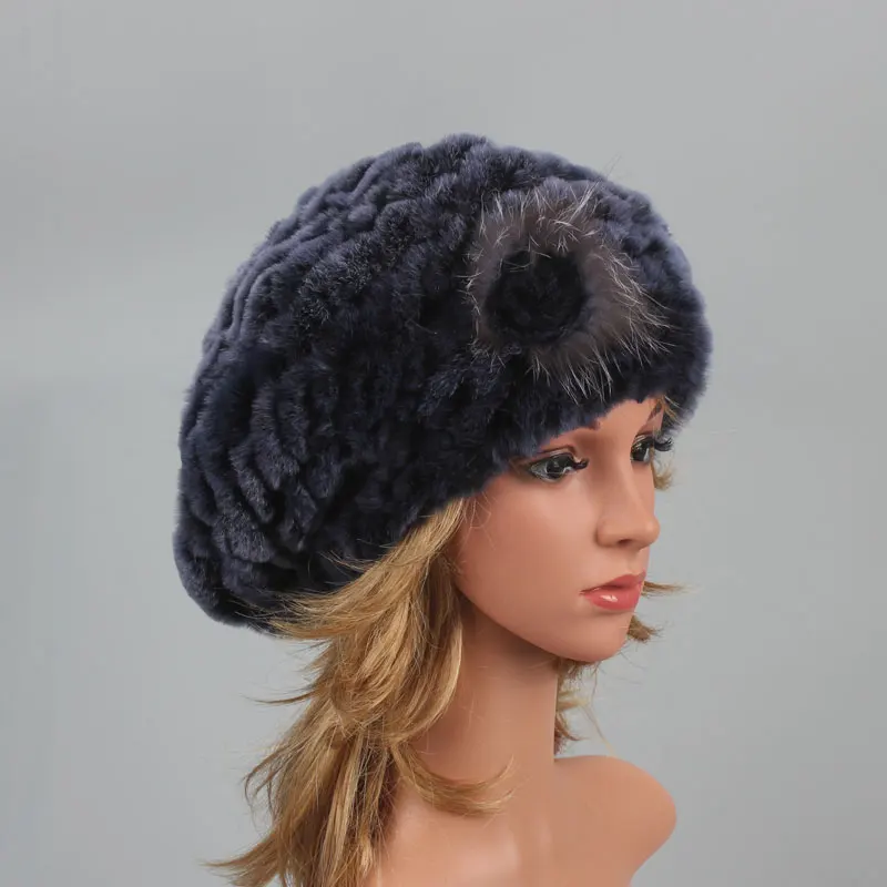 ICYMI женский берет, шапка, натуральная шапка из меха кролика Рекс, модная Высококачественная вязаная эластичная зимняя шапка из натурального меха для женщин - Цвет: Color 5